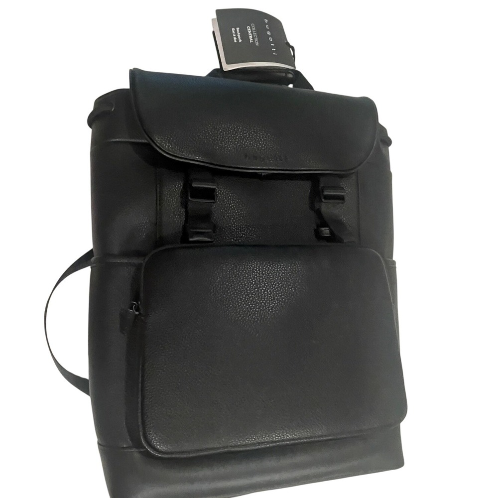 Bugatti Central Collection Black Vegan Leather 15.6 Laptop Backpack NWT